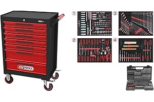 KS Tools 897.7515 Ecoline Servante d'atelier avec 515 outils haut de gamme dans 4 compartiments et 1 jeu d'embouts 1/4" dans une boîte