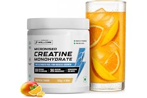 Wellcore Pure Micronised Creatine Powder (33 Servings, Tropical Tango) | For Enhanced Muscle Strength With Rapid Absorption | Creatine Monohydrate | Wellcore Creatine Flavoured - 122g