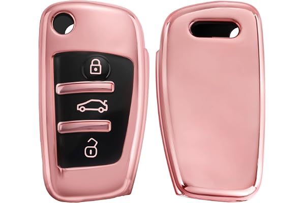 kwmobile Boitier Clef Voiture Compatible avec Audi Clé 3-Touches - Coque en Silicone de Clef de Voiture - Étui de Protection Or rosé Haute Brillance
