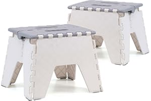 The Secret Home - Pack de 2 Taburetes Plegables Multiusos - Escalera Antideslizante de PVC - Altillo para Cocina, Baño o Dormitorio (Blanco, 25x21x21)