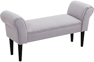 HOMCOM Ławka do siedzenia do sypialni, na łóżko, tapicerowana, MDF, pianka, Szaro-biały, 102 x 31 x 51 cm