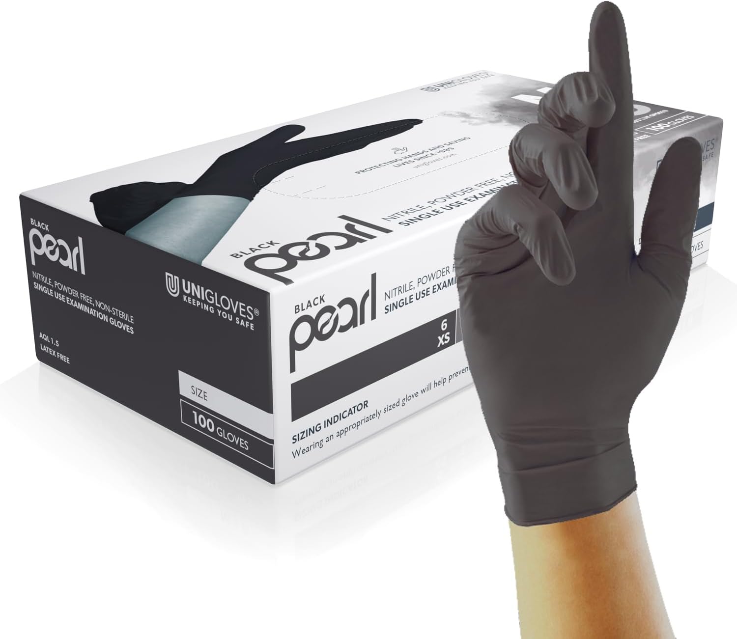 Unigloves Black Pearl Nitrile Examination Gloves - Multipurpose, Powder Free and Latex Free Disposable Gloves - Box of 100 Gloves, Black, Medium (GP0033)
