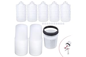 KING SHOWDEN 50pack Disposable Paint Sprayer Mixing Cup for Automotive Paint Gun, HVLP Painting Spray Paint Gun Cups 20 Ounce (600ml) Kit with Lids, 1 Hard Cup with Retainer Ring and 10 Plugs