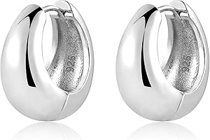 ASH'S CHOICE Chunky Hoop Earring for Women, 14K Gold Oval Hoop Earrings 925 Sterling Silver Small Cartilage Huggie Hoop Earring Elegant Lightweight Thick Water Drop Oval Hoop Earrings for Women