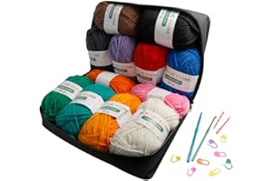 BORMAN, madejas de hilo para tejer a crochet ganchillo - Maletin con: 12 ovillos de 62 metros - Hilo acrilo similar a la lana muy suave y agradable ideal para tejer a mano.