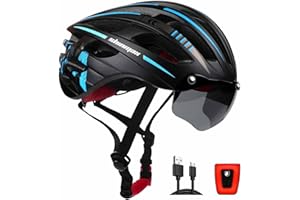 Shinmax Casco Bici Uomo Donna,MTB con USB Luce Protettiva UV Magnetica Visiera Adesivo Luminoso, Unisex Regolabile Casco Ciclismo per Strada Skateboard Certificato CE 57-62CM (RC-049)
