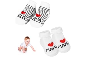 BIVOFU Calcetines Antideslizantes Bebe de 0-6 meses 2 pares, calcetines bebe de algodón antideslizantes, LOVE MAMA and PAPA, Regalos Para Recién Nacidos Bebés Niña Niño, Adorable y Práctico