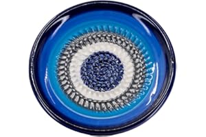 Kaladia Assiette à râper en céramique, pour le gingembre, le parmesan, etc., bleue, grise et blanche, diamètre : 12 cm, fabriquée à la main et peinte à la main, fabriquée en Espagne