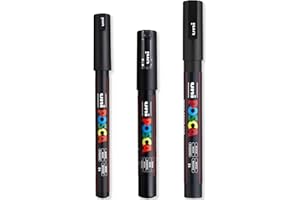 Posca - Lot de 3 marqueurs à peinture ultra fins à fins - PC-1MR, PC-1M, PC-3M - Encre noire