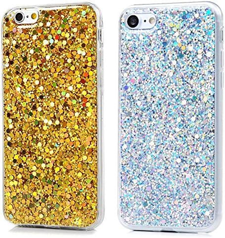 iPhone 6s Case, iPhone 6 Cover [2 PACKS], Bling Glitter Soft Gel Clear TPU Shell, Luxury Shinny Sparkle Transparent Silicone Case Back Cover for iPhone 6s / iPhone 6, Gold + Silver