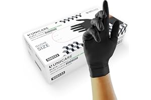 Unigloves Unicare Nitrile Examination Disposable Gloves - Multipurpose, Powder Free, Medical Gloves - Box of 100 Gloves, Black, Large (GS0254)
