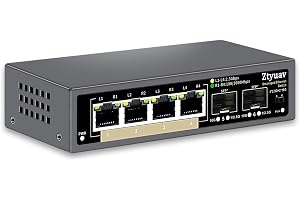 Ztyuav 6-port ohanterad 2,5 G Ethernet-omkopplare med 4 x 2,5 G RJ-45 Base-T-portar, 2 x 10 G SFP+, portar hastighet automatisk förhandling – 1000/2500 Mbps, en-tangent VLAN, Plug & play, fläktlös och