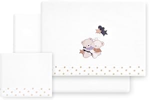 Danielstore Juego de Sábanas para Cuna Bebé Algodón 100% Fabricadas en España (3 Piezas: Bajera, encimera y Funda de Almohada) Ideal para Primavera y Verano (Volamos Baby Beige)