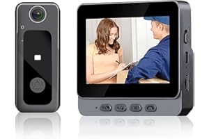 VINGVO Sonnette de porte sans fil - Objectif grand angle 170° - Avec interphone - 1080P - Avec caméra - Écran de 4,3" - Vision nocturne - Vidéo - Sans fil - Noir