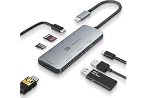 RSHTECH RSH-T02 koncentrator USB C 7 w 1, aluminiowa stacja dokująca z 8K HDMI, 10 Gb/s USB-C i 2 portami danych USB-A, 100 W PD i czytnikiem kart SD/TF, hub USB C 3.2 Gen2 do MacBook Pro i innych