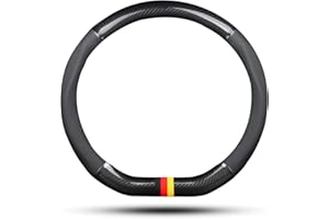 Ergocar Funda Volante De Coche Antideslizante Volante De Coche Protector Forma De D Fibra de Carbono & Cuero PU Para Diámetro 38cm (15 ") (Negro-G)