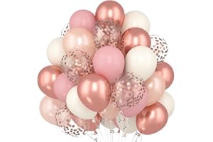 CAPANEUS 60 Stück Luftballons Rosa Rosegold, Luftballons Altrosa, Pink Retro Rose Elfenbeinweiß Luftballons, Vintage Rosa Ballon mit Metallic Roségold Konfetti Ballons Mädchen Geburtstag