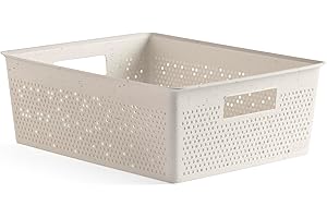 Tatay Caja Organizadora Rectangular 12L Bohol, de Polipropileno, Libre de BPA, Plástico 100% Reciclado. Beige Ecohome. Medidas 30 x 39 x 13,5 cm