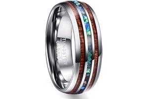 NUNCAD Bague Homme en Carbure de Tungstène, Anneau Colorée avec Coquille et Opale, 8 mm, Alliance de Mariage Unique Bleu/Rose