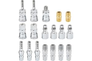 DANDELIONSKY 18pcs 1/4" BSP Air Line Euro Hose Fittings Connector Air Line Hose Fittings Couplings Connector Male Female Quick Coupling Release Set