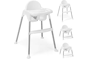 COSTWAY Wysokie krzesełko dziecięce 4 w 1 z polipropylenu i stali nierdzewnej, z odpinaną podwójną tacą, 3-punktowy pas bezpieczeństwa, krzesło kombi dla niemowląt w wieku 6-36 miesięcy (białe)