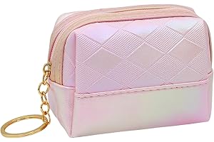 MultiValue Damski portfel na monety, skórzany gradientowy kolor, ekskluzywny, przenośny, mały portfel z zamkiem błyskawicznym i breloczkiem do kluczy, dla kobiet i dziewcząt, Rosa, A