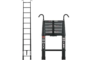 EFAN Échelle Télescopique en Aluminium, Échelle Pliable de 10,5FT/3,2m avec 2 Crochets Détachables, Échelle Extension Polyvalente pour Travail Domestique ou Extérieur, Capacité Maximale de 330lb, Noir
