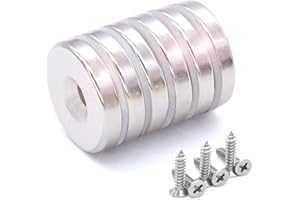 DUDU CREAM 6 Stück Scheiben Magnete 10 KG Zugkraft 25 x 5 mm mit Senkkopf Loch und 6 Schrauben