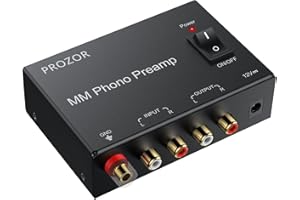 PROZOR Préamplificateur Phono MM avec Interrupteur Alimentation Certifiée 12V Entrée/Sortie RCA Dorées pour Tourne-disques Vinyle