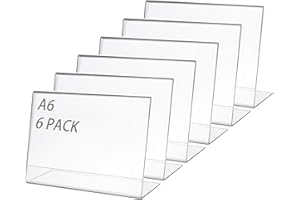 YANJINGHE Lot de 6 A6 Présentoirs de Table, Porte Affiche A6, Acrylique Transparent Chevalet de Table, L-Standard Menu Dépliant en Acrylique pour Fiches Bureau, Publicité, Dépliant, Cadre Photo, Support Papier