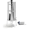 ProOne Traveler+ Polished Stainless Countertop Gravity Water Filter System w/ 5-inch Filter & Wire Stand - Remove Fluoride Lead Chlorine Microplastics