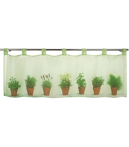 Rideau Brise-Bise Cuisine Printemps-Été - Vert Semi-Transparent 45x85cm - Delindo Lifestyle - 100% Polyester
