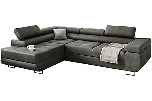 ‎KREATIVE FURNITURE & DESIGN KREATIVE FURNITURE & DESIGN Ecksofa mit Schlaffunktion L-Form, Sofa Couch mit Bettkasten, 3-Sitzer Eckcouch, Schlafsofa für Wohnzimmer, Big Sofa Couch mit Schlaffunktion, Sofabezug (Ottomane Links)