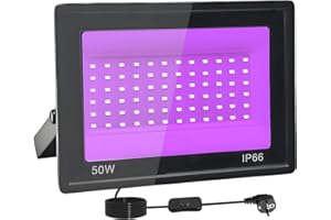 TKDAKSY 50W Lumiere Noire LED, IP66 Etanche Projecteur lumière noire UV, 395-400 nm Projecteur lumière noire Avec interrupteur pour fête lumineuse, Halloween, Body Painting, Bar, Aquarium, Halloween