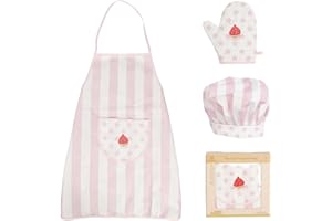 WOODENFUN Tablier pour enfant avec toque de cuisinier - Ensemble de chef pour enfants - Tablier de cuisine avec poches, chapeau de cuisine, bande élastique, gants de cuisine motif étoilé, jeu de rôle