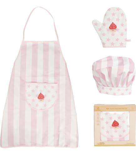 Black Friday Deals 2025 TiokMc Kids Cooking Set 11 Pcs Pink Role Play Chef Kit Includes Apron Hat Mitt Utensils For 3-6 Year Old Girls