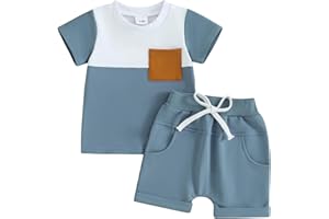Xeadoffubio Baby Jungen Sommer Kurze Hosen Outfits Patchwork Sportanzug Kurzarm Rundhals Kontrast Farbe T-Shirt+Elastische Taille Kurzehose Jungen Loungewear Set Summer Tracksuit