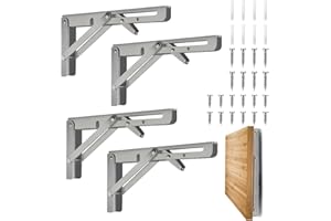 TESYEUX 4 Pièces Équerre Pliante 35cm,Support Console Pliable,Supports D' étagères Pliants Charge,Equerre Etagere,Lourds Support Console Pliable Rétractable Murale en Acier Inoxydable pour Garage,Cuisine