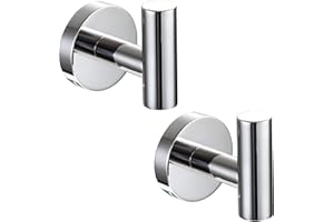 YUET 2 Pezzi Ganci Portasciugamani in SUS 304 Acciaio Inox Gancio Appendiabiti da Parete Con Accessori a vite per Cucina e Bagno Asciugamani Muro Accappatoio (Argento lucido)