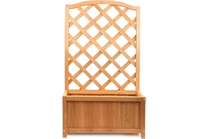 PaMeer Rectangular Wooden Planters With Trellis Panels, Weather Resistant Vegetable, Flower & Herb Garden Planter Outdoor Perfect Plant Box With Garden Trellis For Climbing Plants_ 64x33x115cm