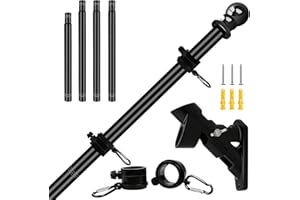 NQ Mât de Drapeau 1,5M avec Support, Français Mât pour Drapeau en Acier Inoxydable Extérieur, pour Les Fêtes et la Déco Maison (Noir)