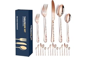 Set di Posate, Aoresac Posate Acciaio Inox da 20 pezzi per 4 Persone, Ideali per La Casa, Il Ristorante, Festa e Come Regalo, Lavabili in Lavastoviglie e Antiruggine (Oro rosa)