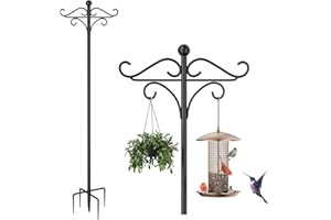 FANADO Bird Feeders Hanging Station, 194cm Free Standing Bird Feeder Poles Hangers with Double Crooks Hook, Heavy Duty Metal bird tables for Garden, Outdoor, Lanterns, Light- 01