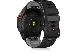 LanQii 26mm QuickFit Silikon Armband Kompatibel mit Garmin Fenix 7X Pro Solar/Fenix 7X/6X/Fenix 6X Pro/Fenix 5X/Plus, Sport Silikon Band Ersatzarmband für Descent Mk2/MK1/Tactix Delta (Schwarz+Grau)