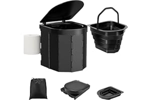 WADEO WC da Campeggio aggiornato, Portatile per Adulti, Pieghevole con Coperchio e portarotolo, Perfetto per Viaggio, Auto (Nero - Fodera pieghevole)