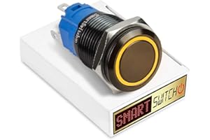 SmartSwitch 22mm Angel Eye HALO Black Latching DPDT Push Button Orange LED Metal Switch AE22