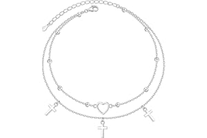 HOOHWE Fußkettchen für Damen 925 Sterling Silber Infinity Herz fußkette für Frauen Klassische Verstellbar Bead Fussketten Armbänder Sommer Schmuck für Frauen und Mädchen Layered Ankle Bracelet