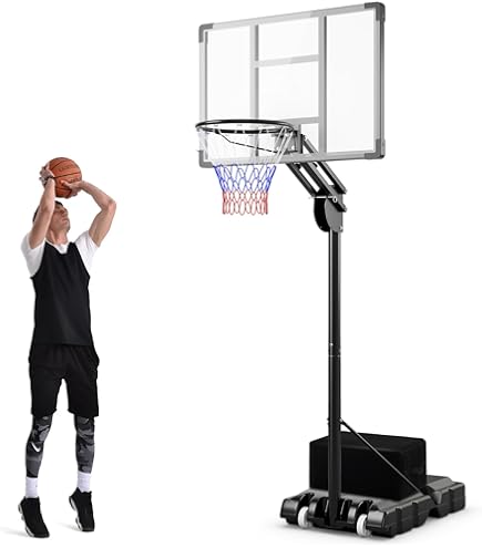 KOMFOTTEU Basketbalkorf voor buiten, van PE en pvc, 6 hoogtes verstelbaar, 180-305 cm, draagbare basketbalstandaard met wielen, basis, basketbal voor binnen, voor kinderen en volwassenen