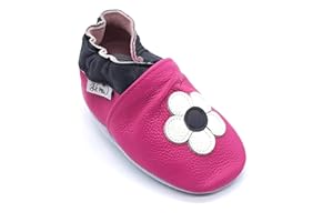LEPEPPE - Scarpine in Pelle Prima infanzia - Pantofole Babucce - Neonato - Nido - Materne Danza - Primi Passi fino al 32/33!!! Fiore Fuxia