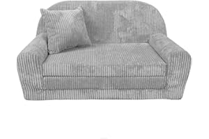 ‎FORTISLINE FORTISLINE - Kindersofa Rosalia Mini - Ausklappbares Mini-Sofa aus Cord mit Verlängerung - Schlafcouch 78 x 45 x 40 cm - Kinder Sitzsofa Oeko-TEX Zertifiziert - inkl. Kissen - in 7 Farben - Hellgrau